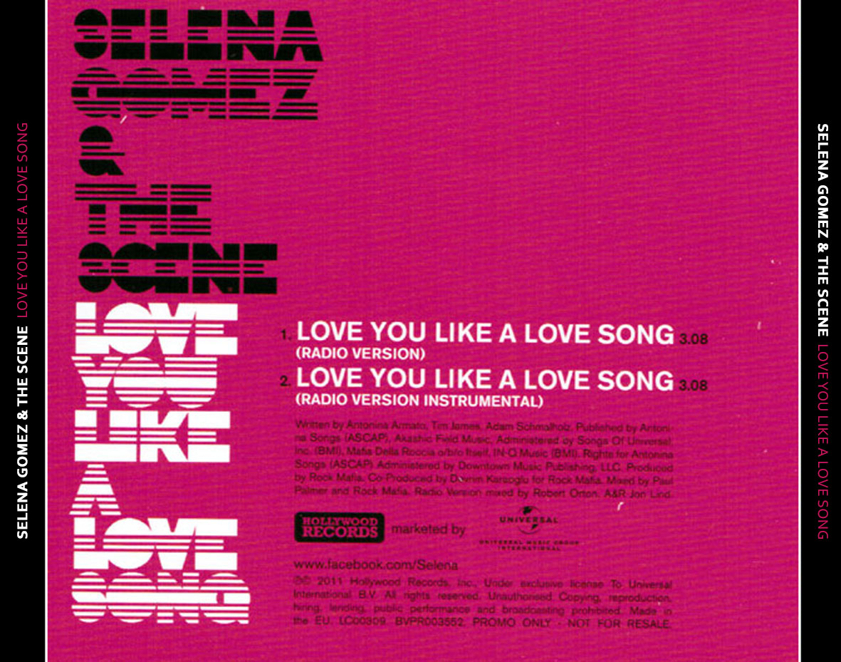 Cartula Trasera de Selena Gomez & The Scene - Love You Like A Love Song (Cd Single)