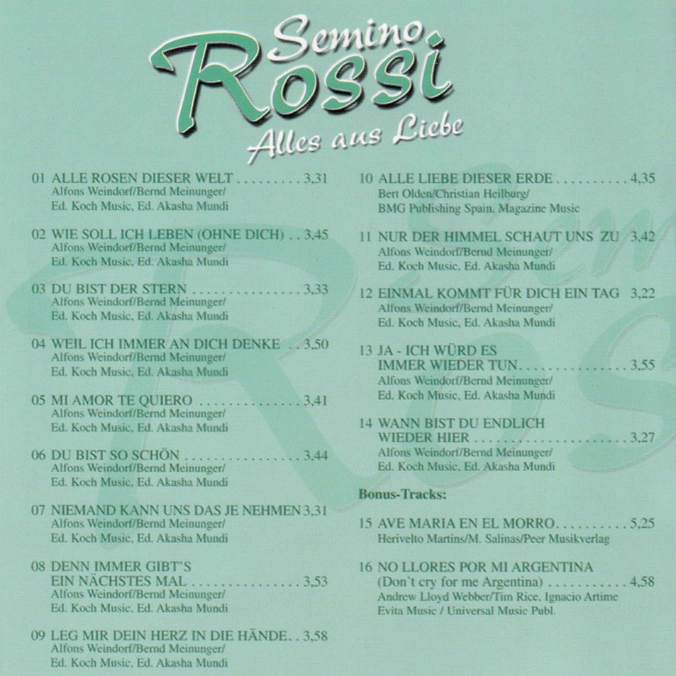 Cartula Interior Frontal de Semino Rossi - Alles Aus Liebe (Special Edition)
