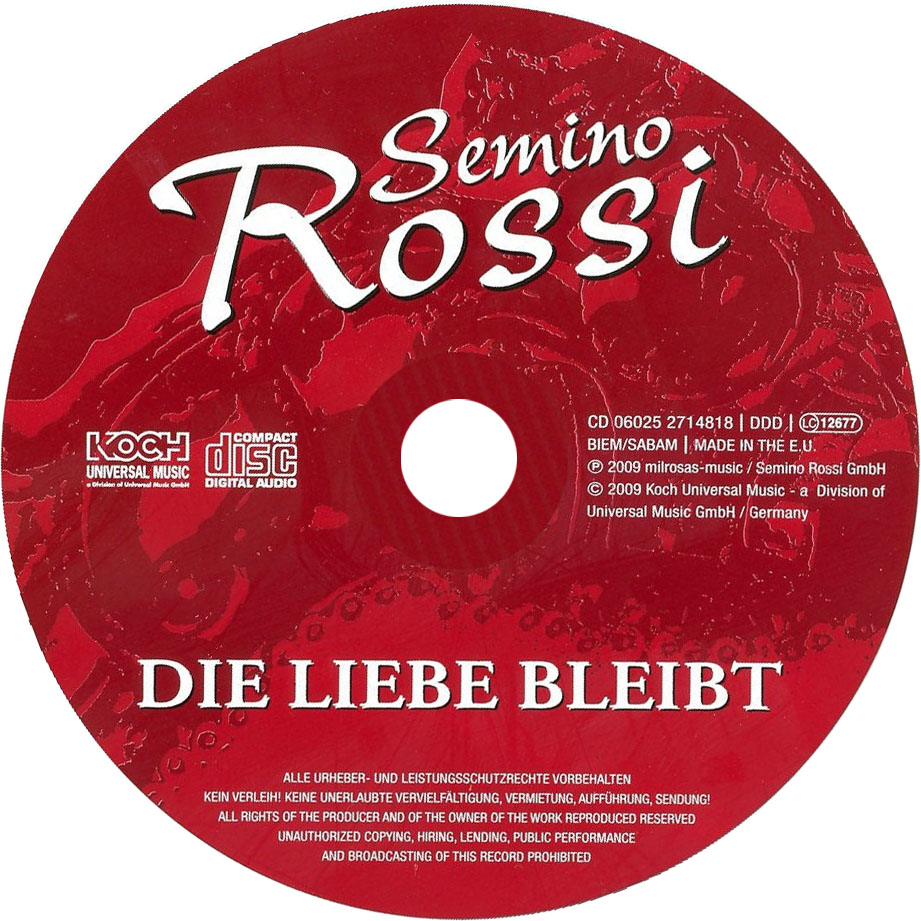 Cartula Cd de Semino Rossi - Die Liebe Bleibt