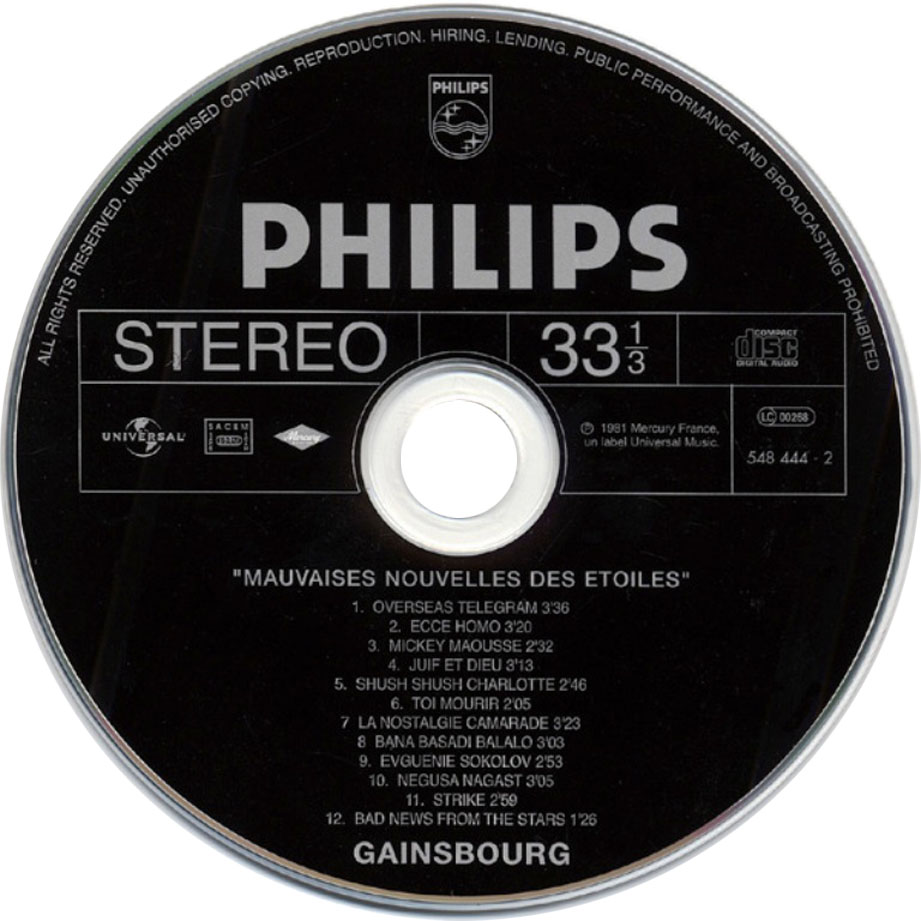 Cartula Cd de Serge Gainsbourg - Mauvaises Nouvelles Des Etoiles