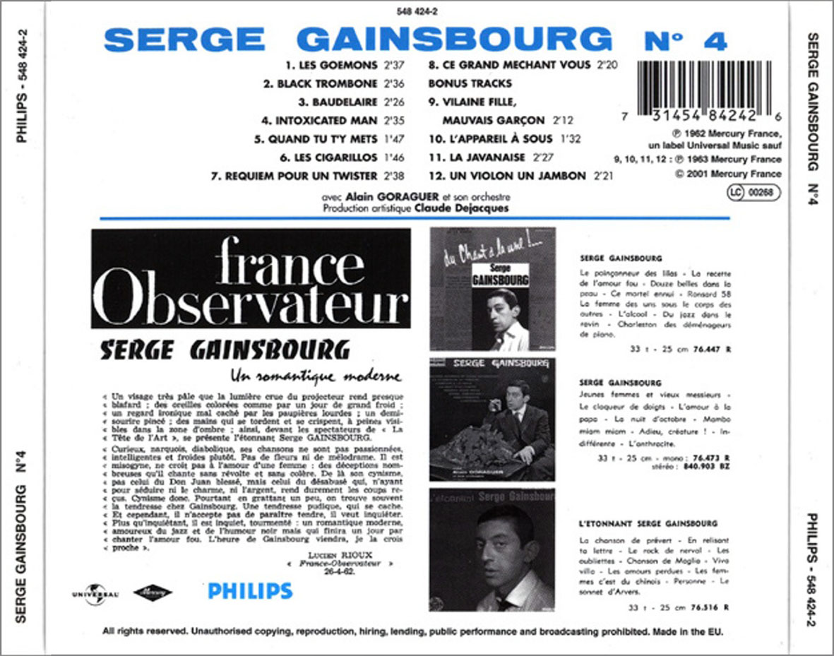 Cartula Trasera de Serge Gainsbourg - No 4