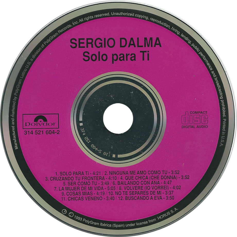 Cartula Cd de Sergio Dalma - Solo Para Ti