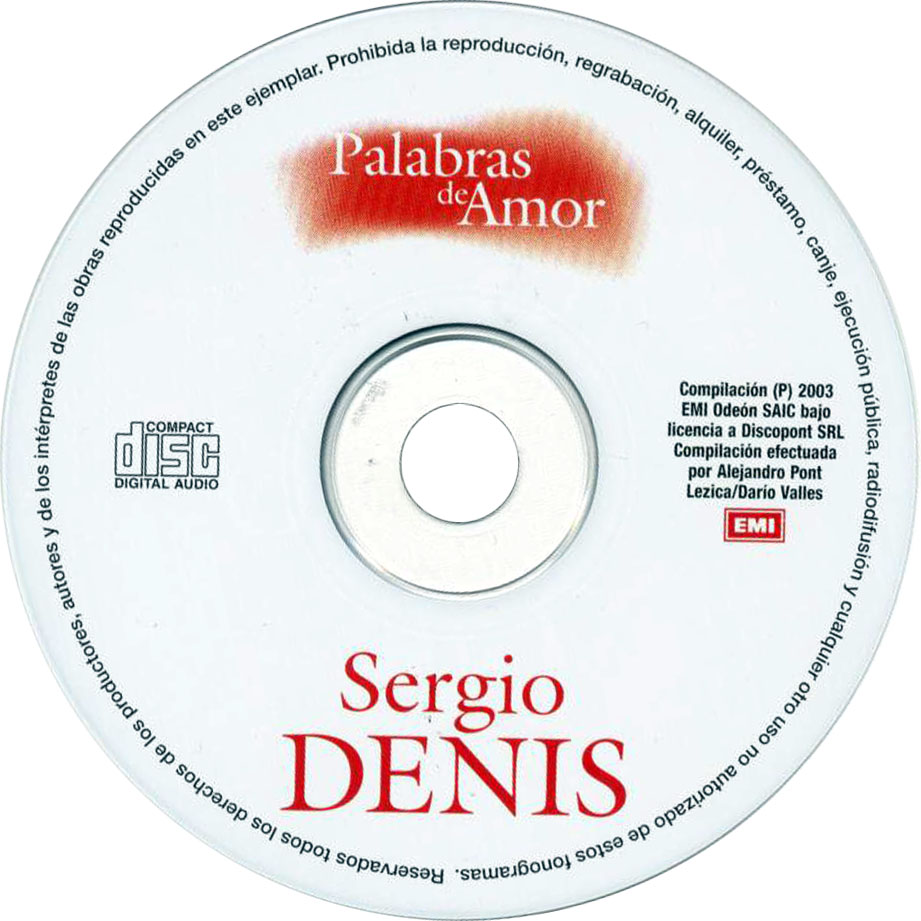 Cartula Cd de Sergio Denis - Palabras De Amor