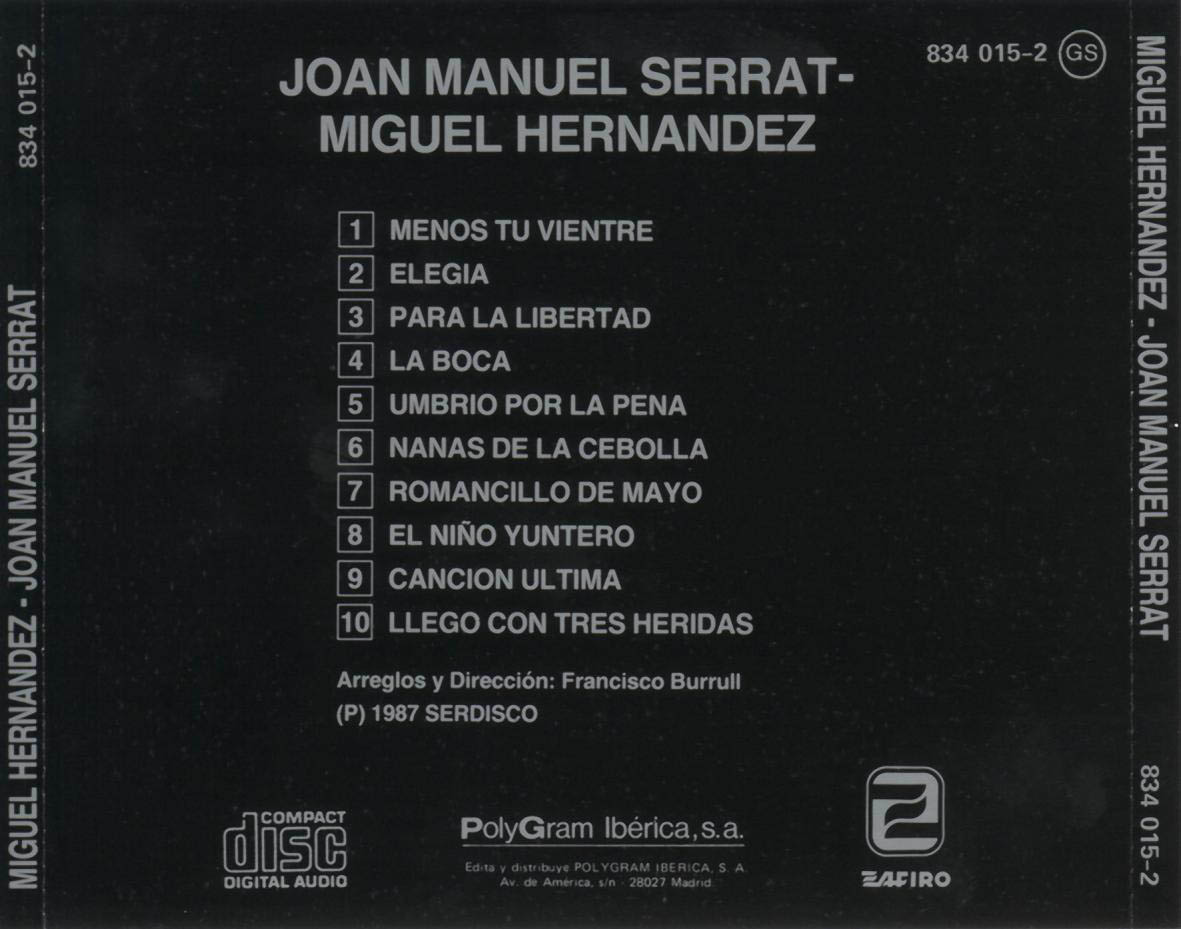 Cartula Trasera de Serrat - Miguel Hernandez