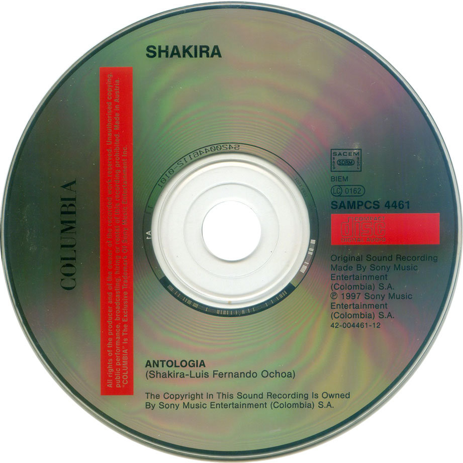 Cartula Cd de Shakira - Antologia (Cd Single)