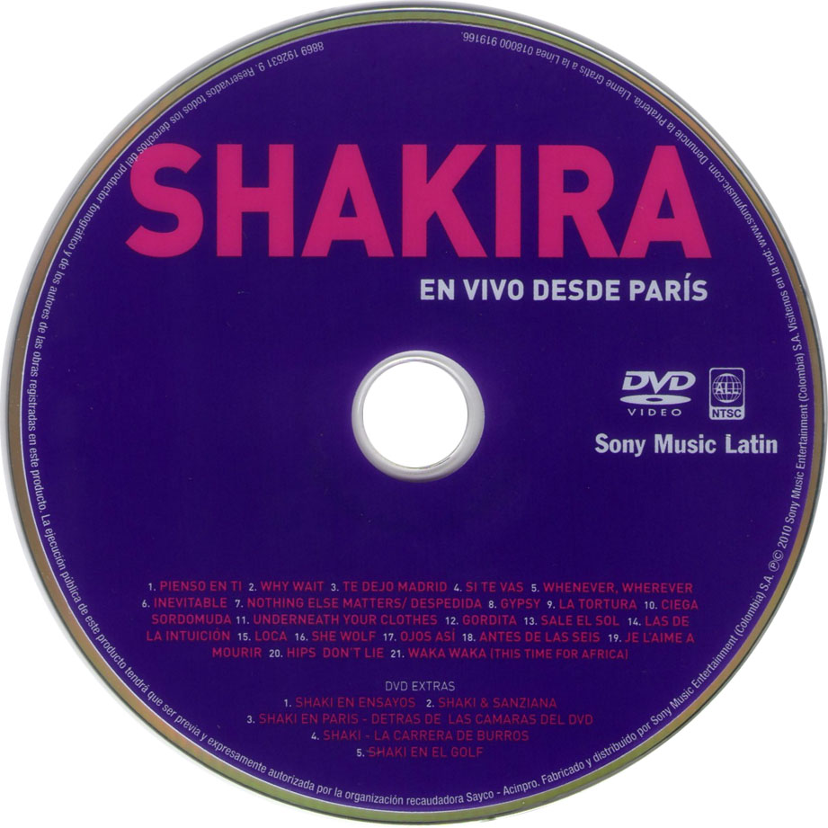 Cartula Dvd de Shakira - En Vivo Desde Paris (Dvd)