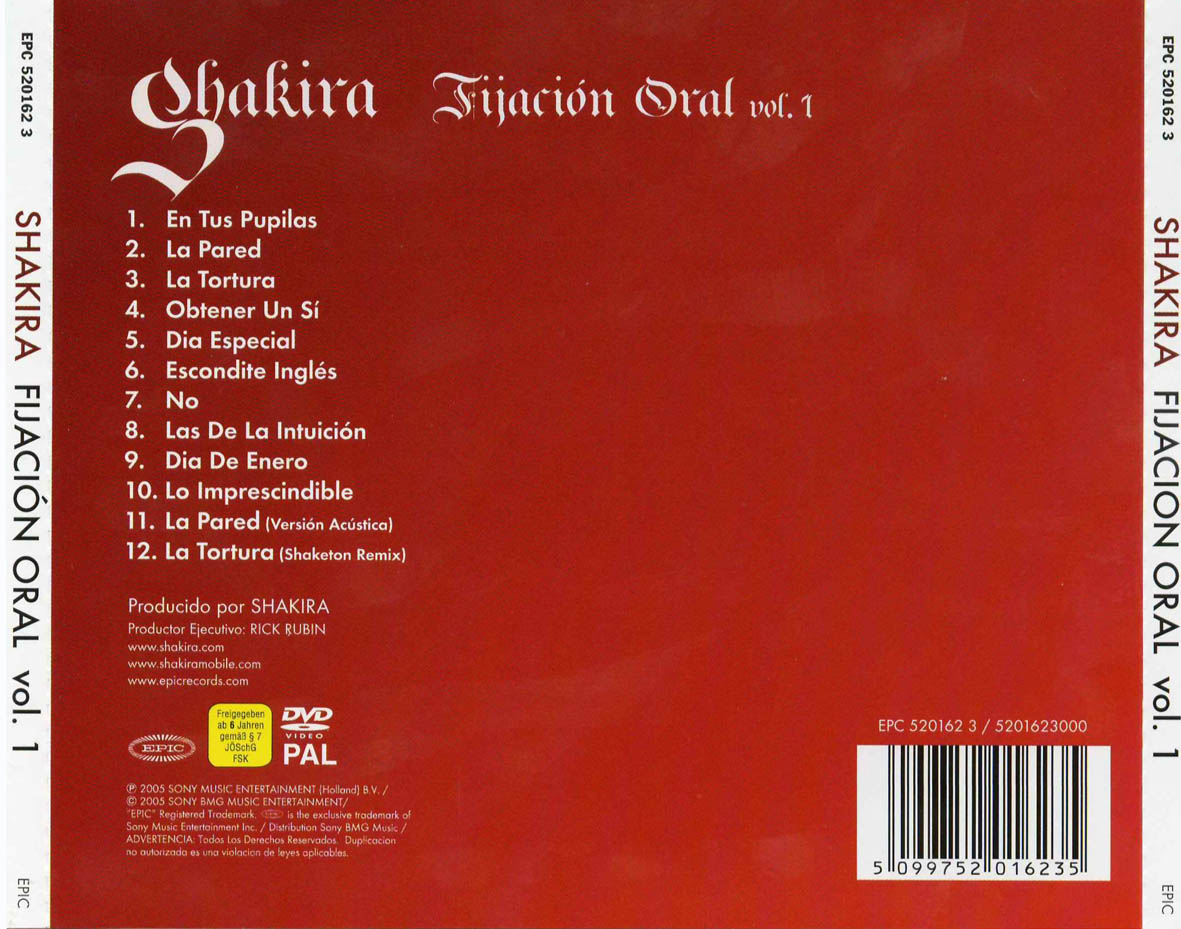 Cartula Trasera de Shakira - Fijacion Oral Volumen 1