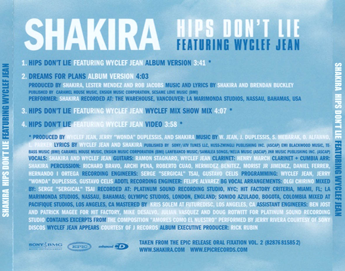 Cartula Trasera de Shakira - Hips Don't Lie Featuring Wyclef Jean (Cd Single)