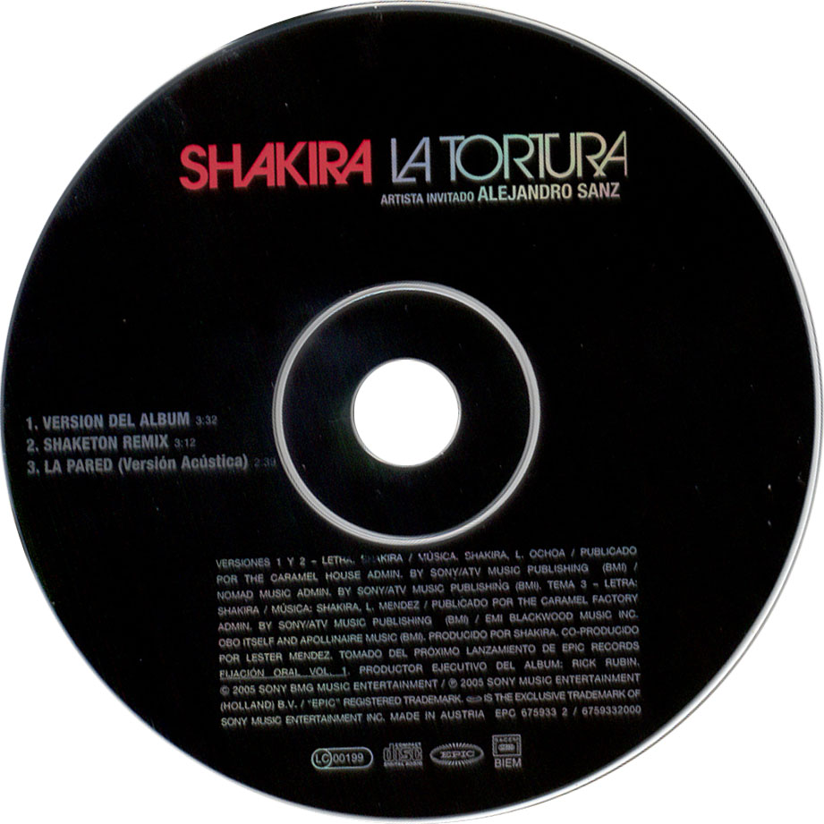 Cartula Cd de Shakira - La Tortura (Featuring Alejandro Sanz) (Cd Single)