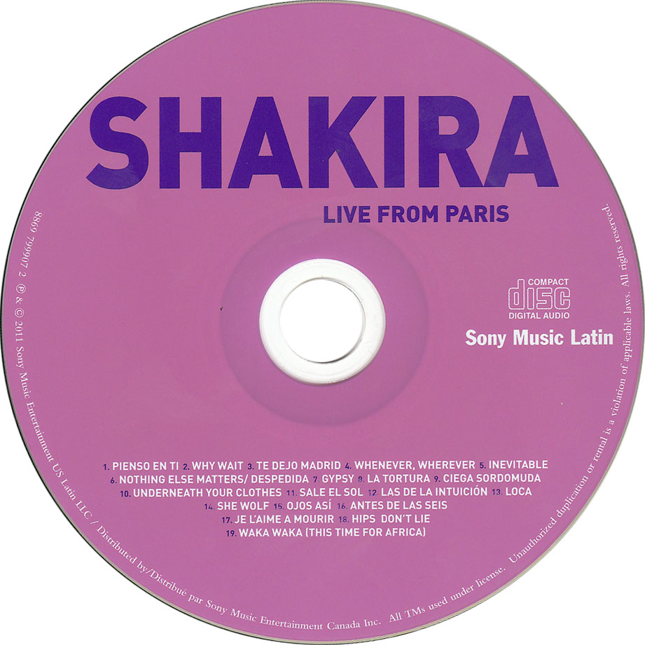 Cartula Cd de Shakira - Live From Paris