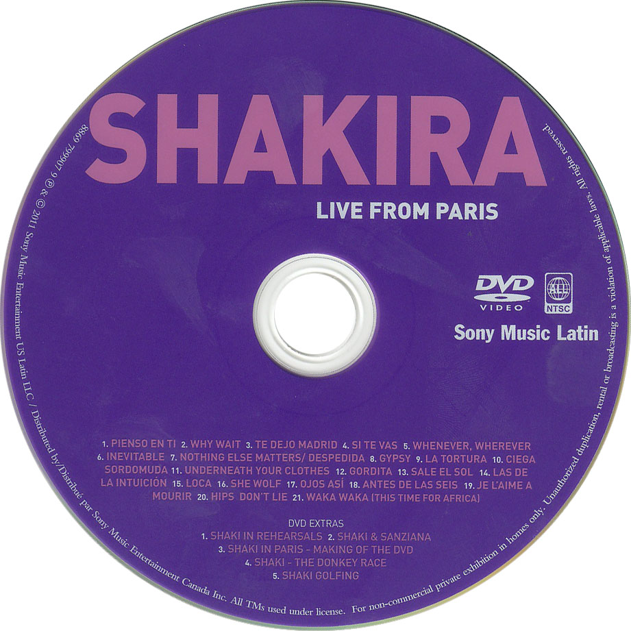 Cartula Dvd de Shakira - Live From Paris