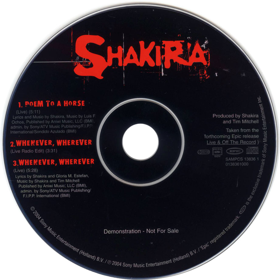 Cartula Cd de Shakira - Poem To A Horse (Cd Single)