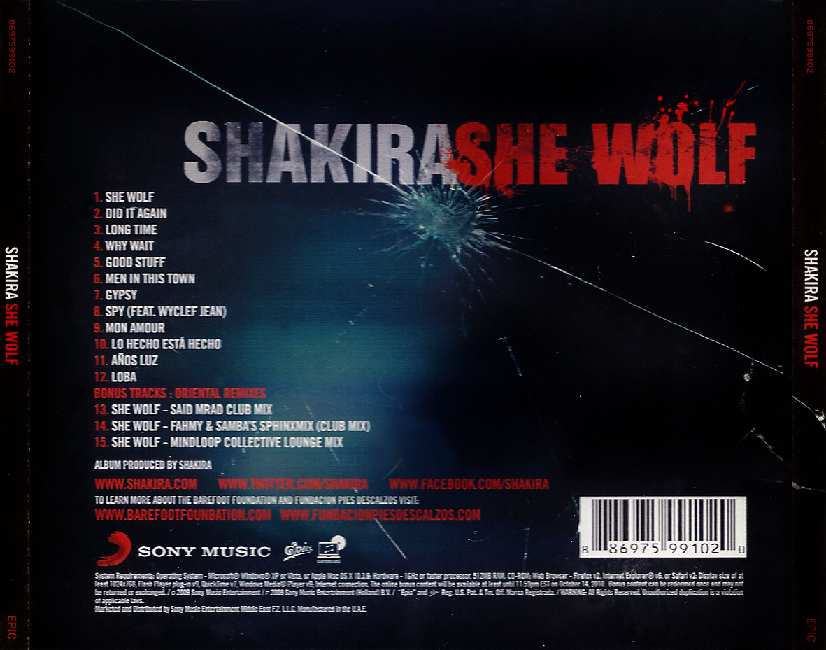 Cartula Trasera de Shakira - She Wolf (Oriental Edition)