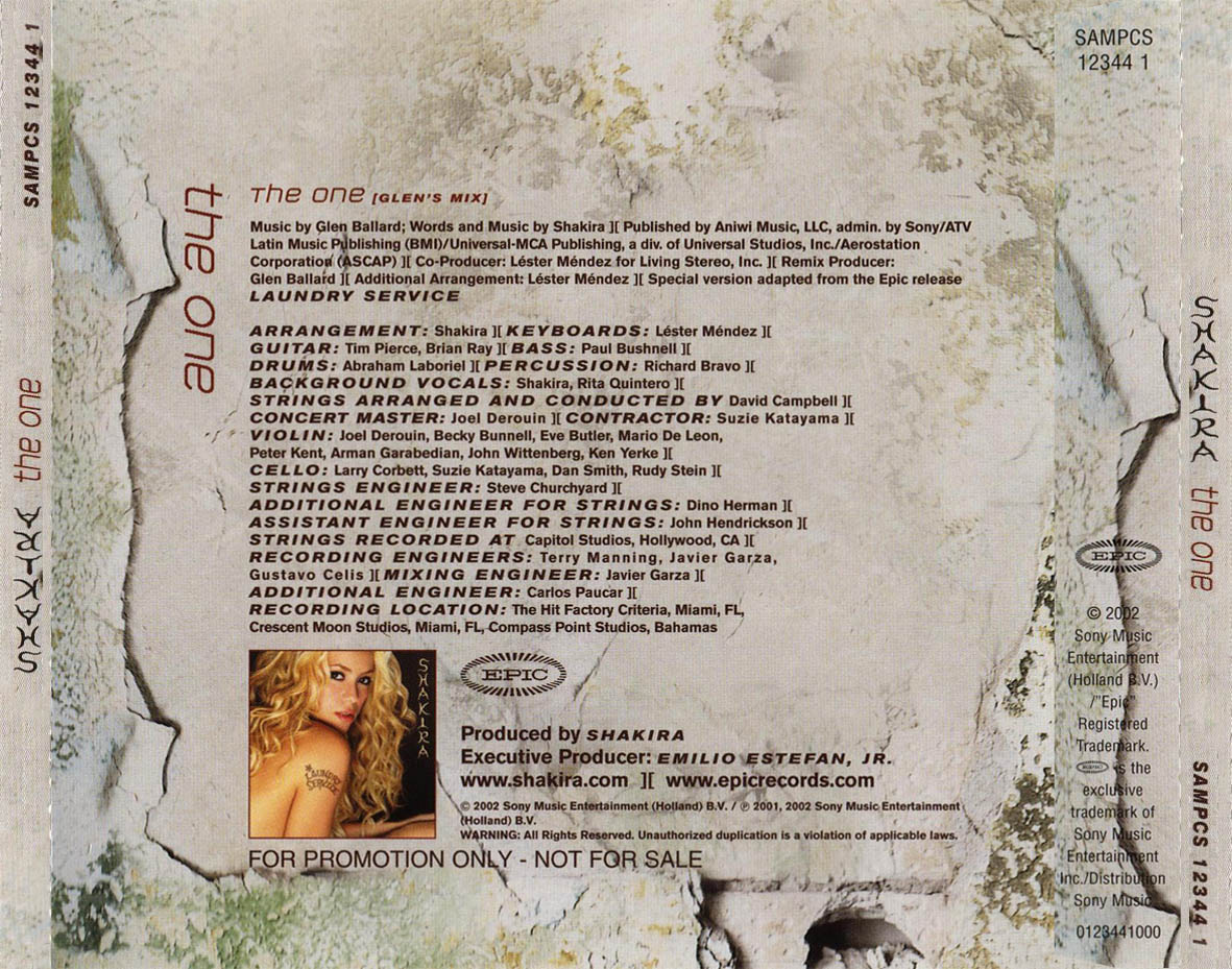 Cartula Trasera de Shakira - The One (Cd Single)