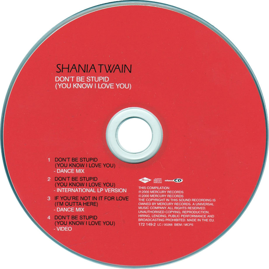 Cartula Cd de Shania Twain - Don't Be Stupid (You Know I Love You) (Cd Single)