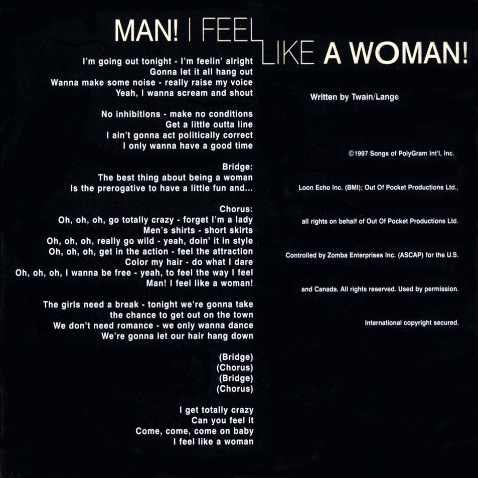 Cartula Interior Frontal de Shania Twain - Man! I Feel Like A Woman! (Cd Single)