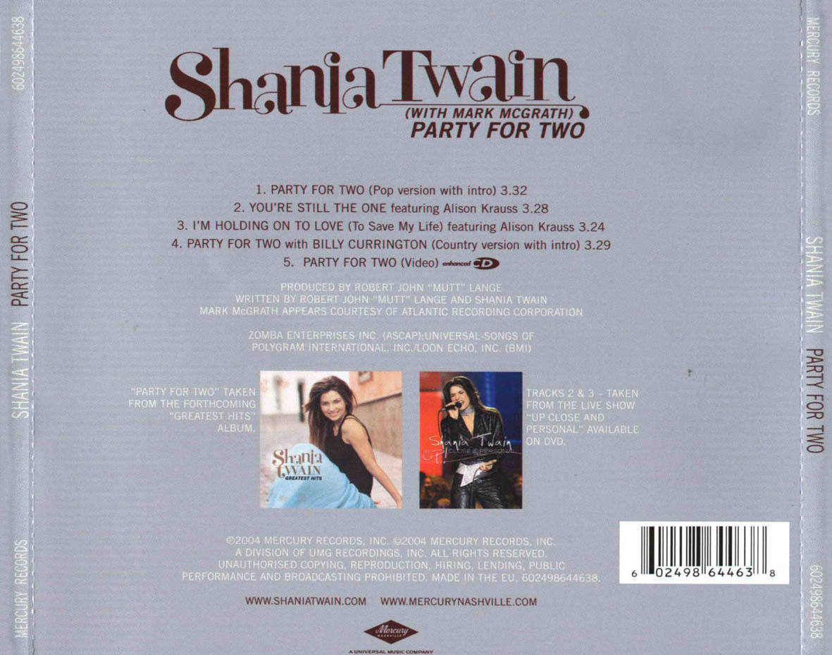Cartula Trasera de Shania Twain - Party For Two