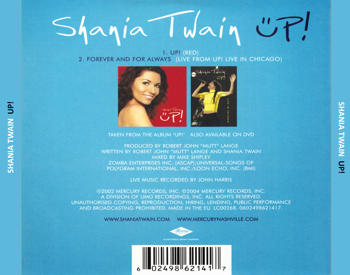 Cartula Trasera de Shania Twain - Up! (Cd Single)