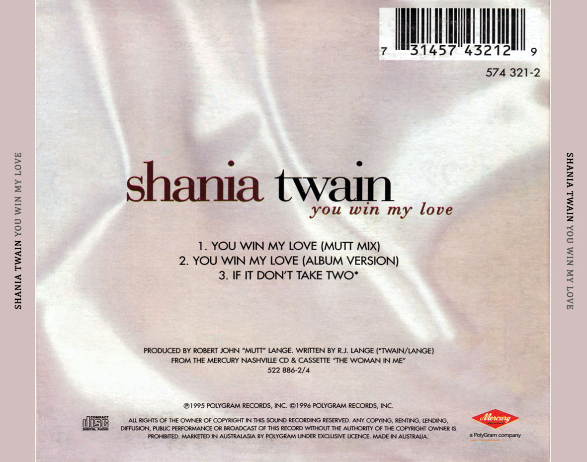 Cartula Trasera de Shania Twain - You Win My Love (Cd Single)