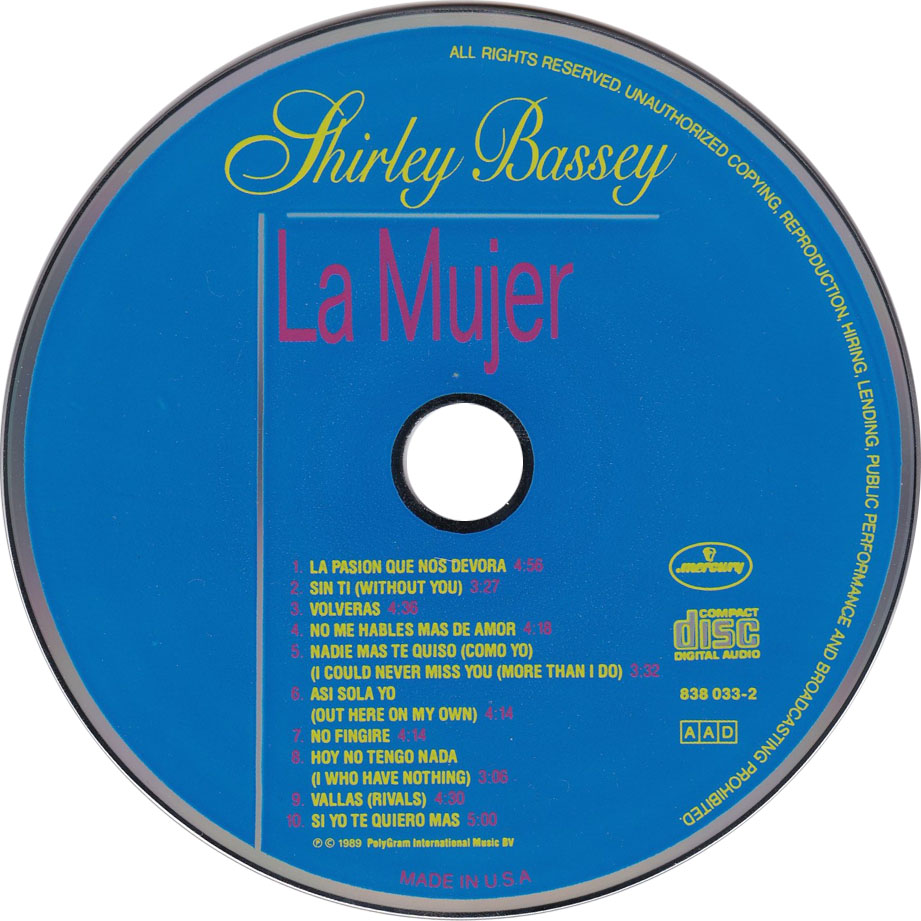 Cartula Cd de Shirley Bassey - La Mujer