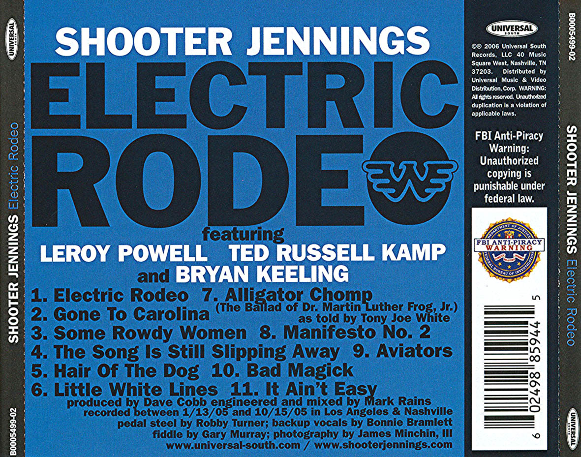 Cartula Trasera de Shooter Jennings - Electric Rodeo