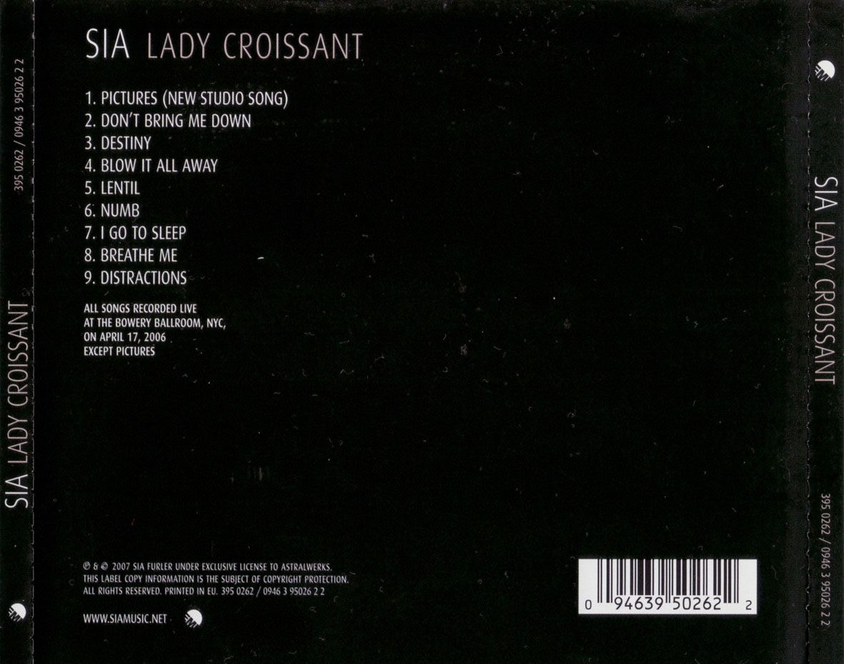 Cartula Trasera de Sia - Lady Croissant