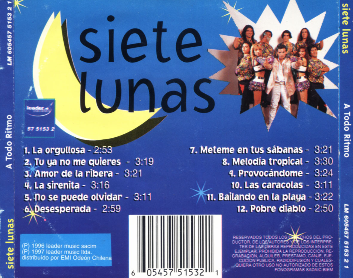 Cartula Trasera de Siete Lunas - A Todo Ritmo