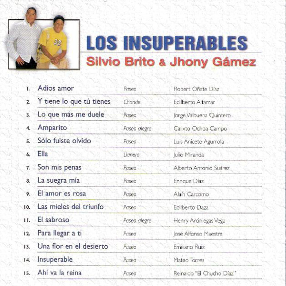 Cartula Interior Frontal de Silvio Brito & Jhony Gamez - Los Insuperables