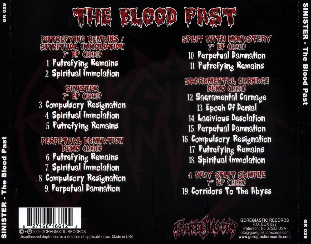 Cartula Trasera de Sinister - The Blood Past