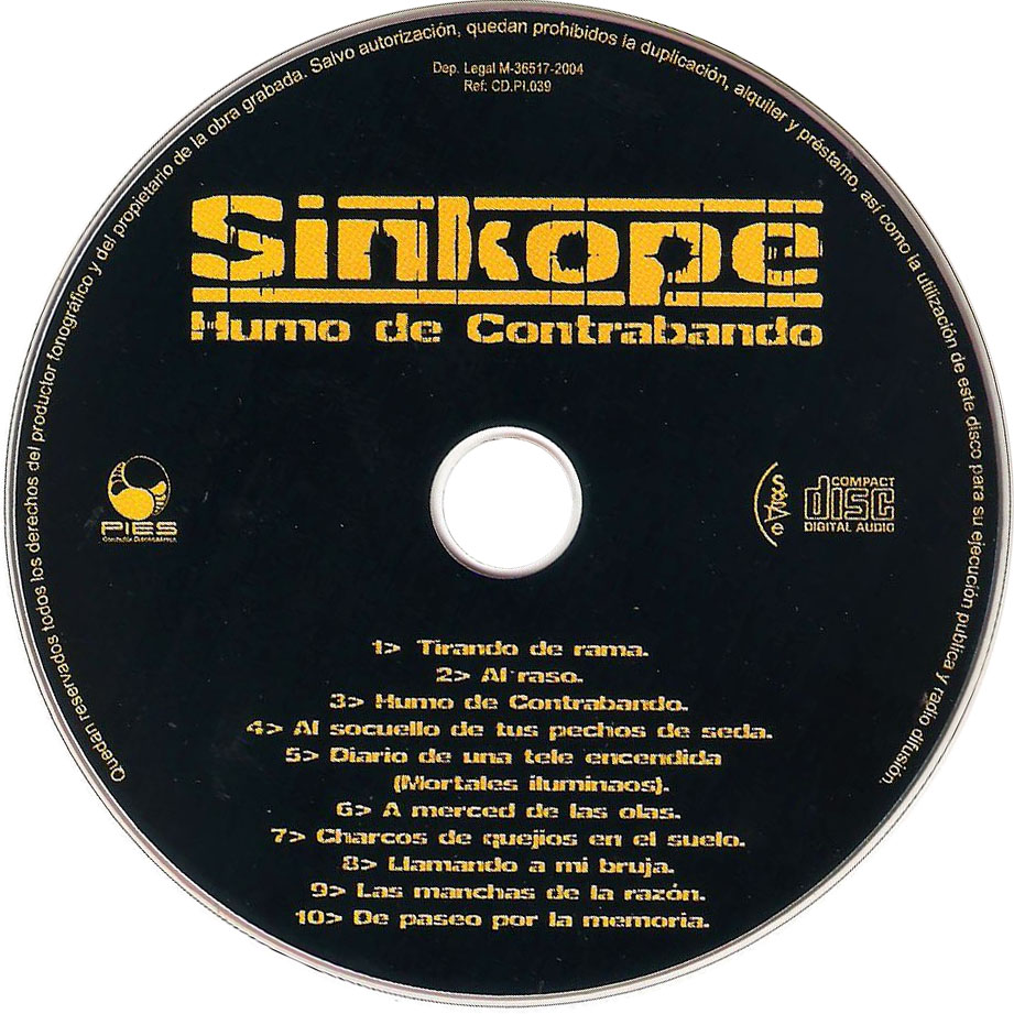 Cartula Cd de Sinkope - Humo De Contrabando