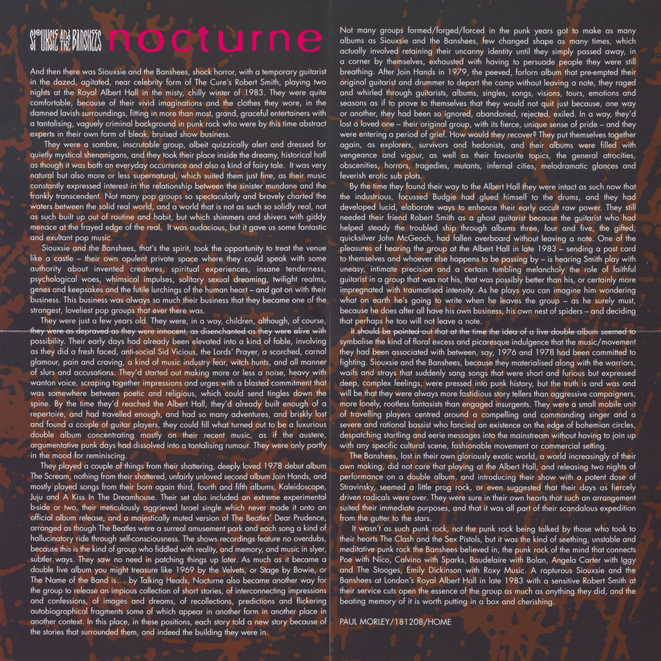 Cartula Interior Frontal de Siouxsie And The Banshees - Nocturne