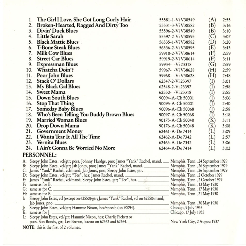 Cartula Interior Frontal de Sleepy John Estes - Complete Recorded Works In Chronological Order Volume 1