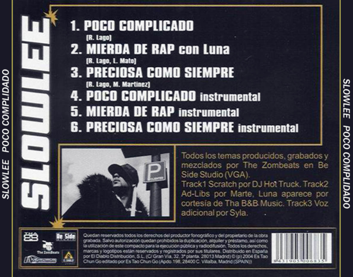 Cartula Trasera de Slowlee - Poco Complicado (Cd Single)