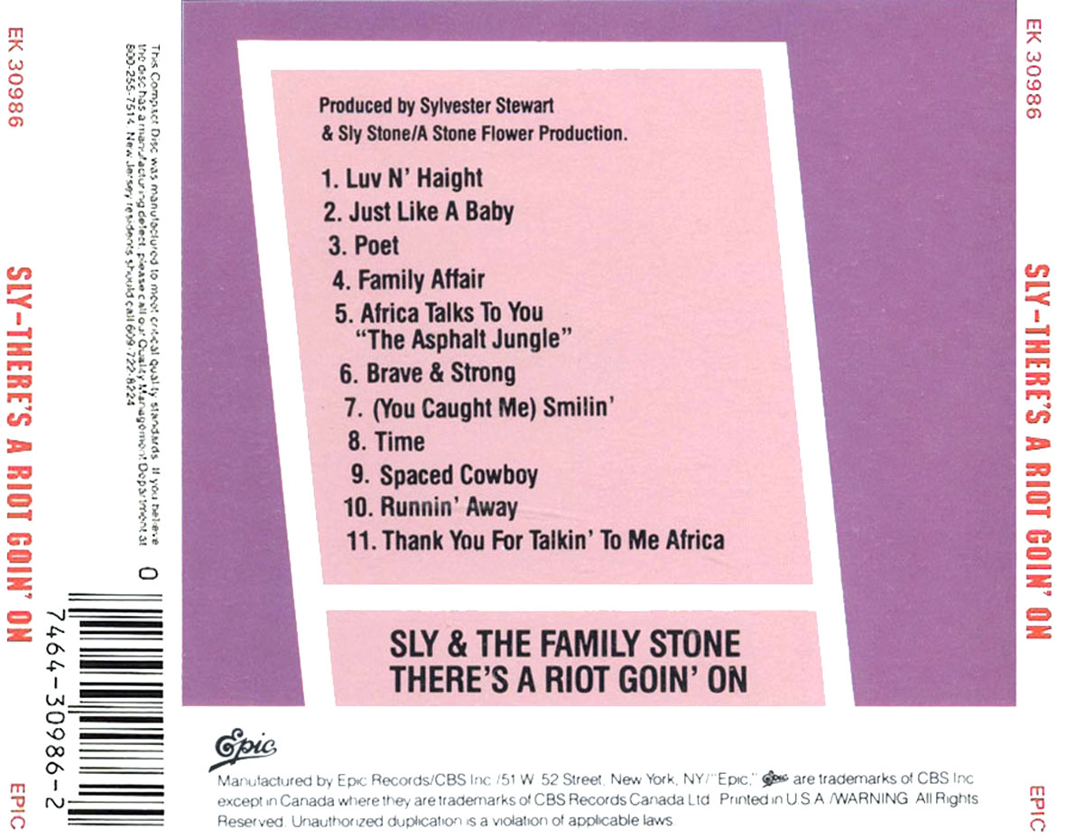 Cartula Trasera de Sly & The Family Stone - There's A Riot Goin' On (1971)