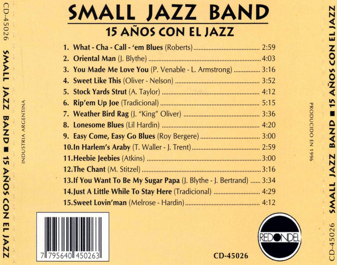 Cartula Trasera de Small Jazz Band - 15 Aos Con El Jazz