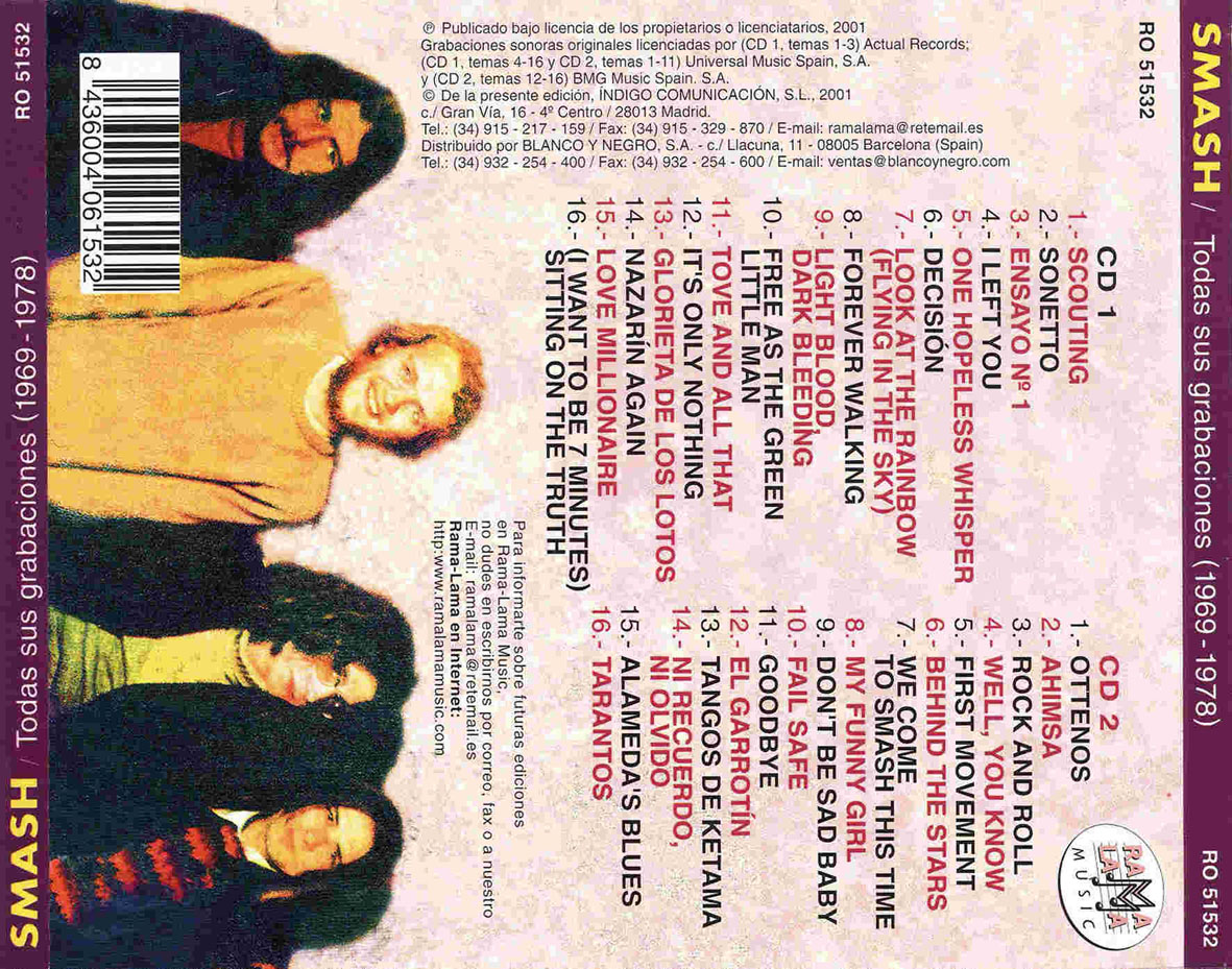 Cartula Trasera de Smash - Todas Sus Grabaciones (1969-1978)