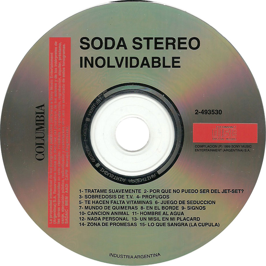 Cartula Cd de Soda Stereo - Inolvidable