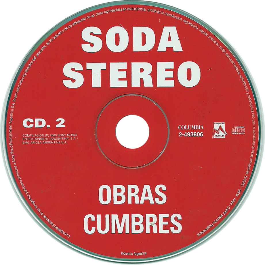 Cartula Cd2 de Soda Stereo - Obras Cumbres