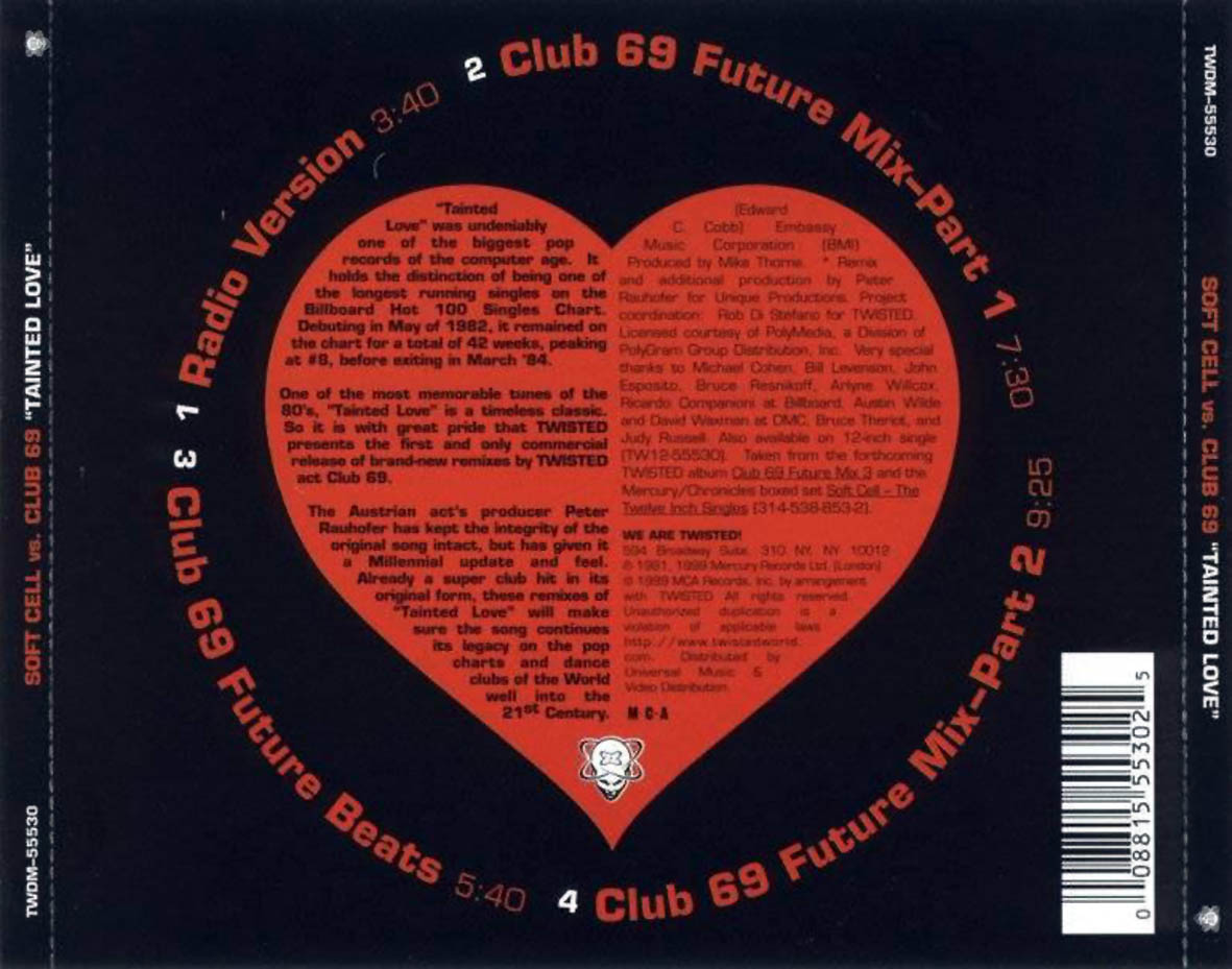 Cartula Trasera de Soft Cell Vs. Club 69 - Tainted Love (Cd Single)