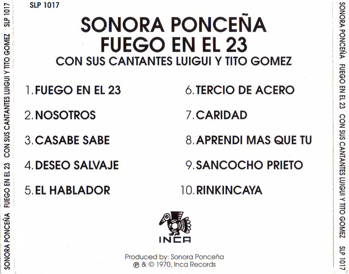 Cartula Trasera de Sonora Poncea - Fuego En El 23