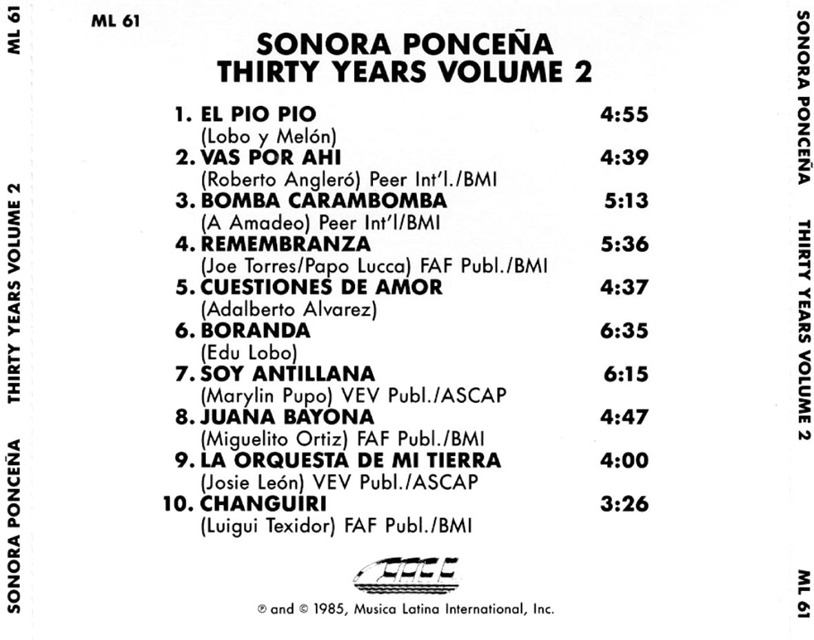 Cartula Trasera de Sonora Poncea - Thirty Years Volume 2