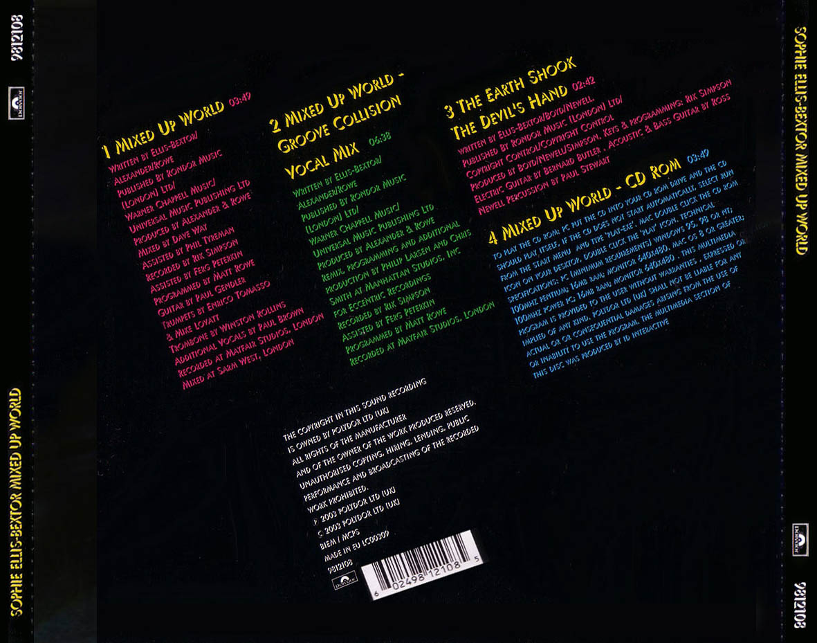 Cartula Trasera de Sophie Ellis-Bextor - Mixed Up World (Cd Single)
