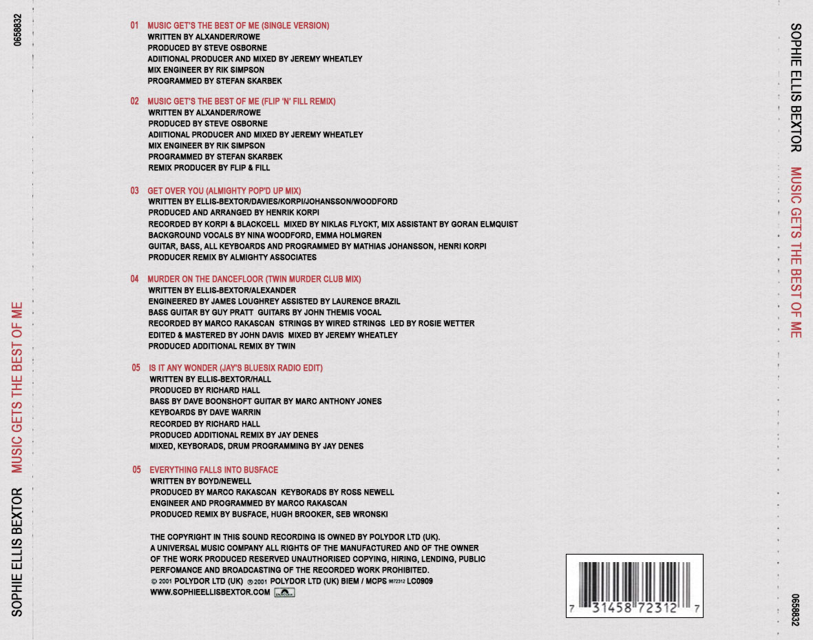 Cartula Trasera de Sophie Ellis-Bextor - Music Gets The Best Of Me (Cd Single)