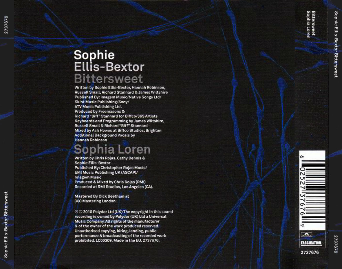 Cartula Trasera de Sophie Ellis-Bextor - Bittersweet (Cd Single)