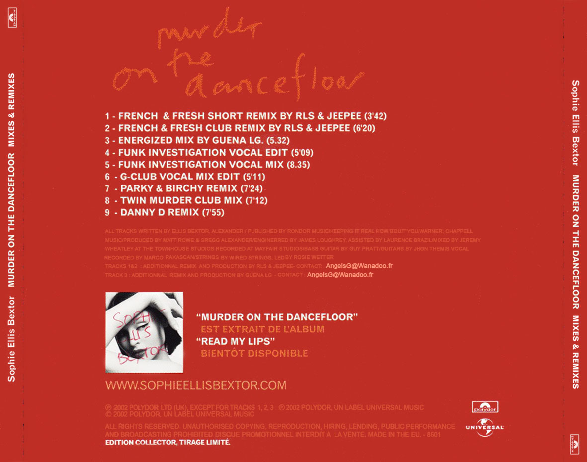 Cartula Trasera de Sophie Ellis-Bextor - Murder On The Dancefloor (Mixes & Remixes) (Cd Single)