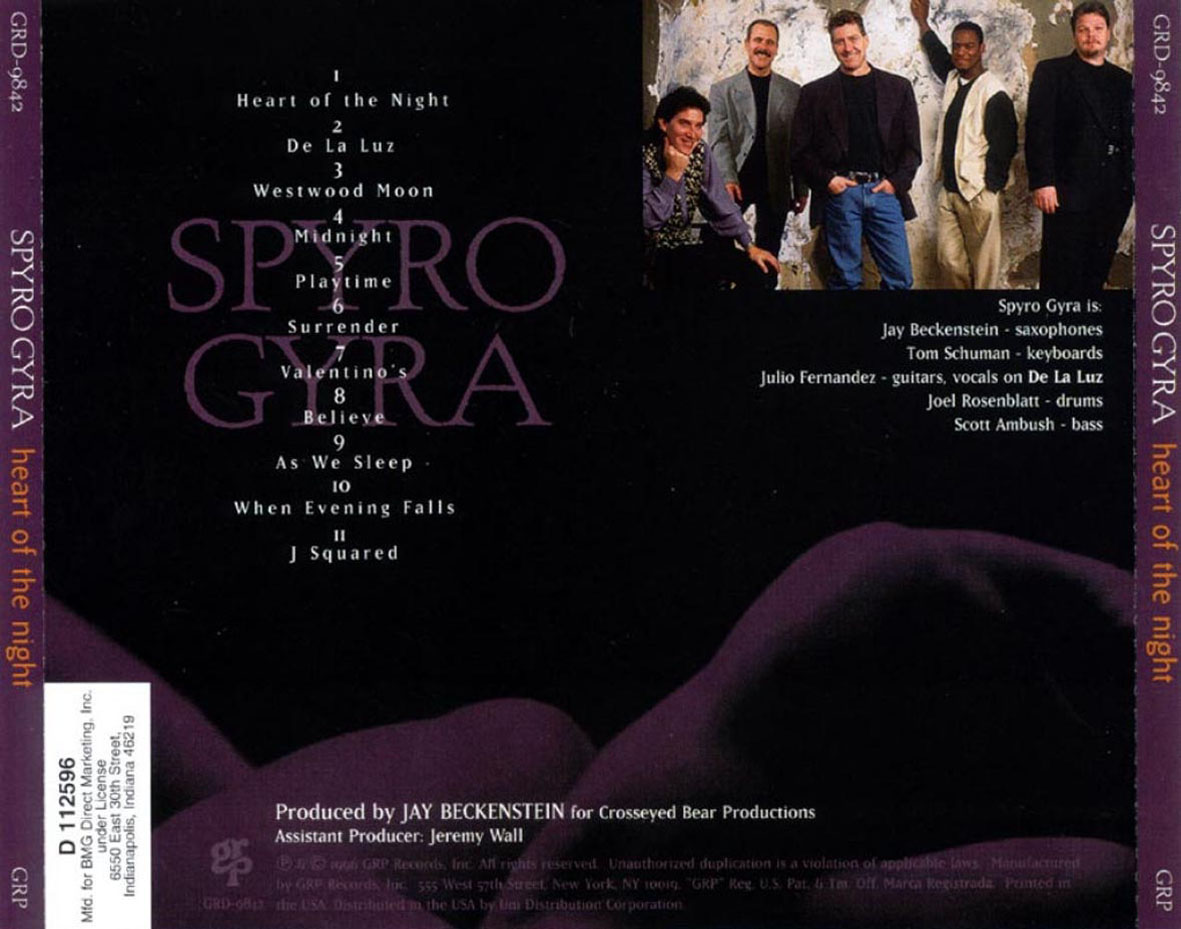 Cartula Trasera de Spyro Gyra - Heart Of The Night