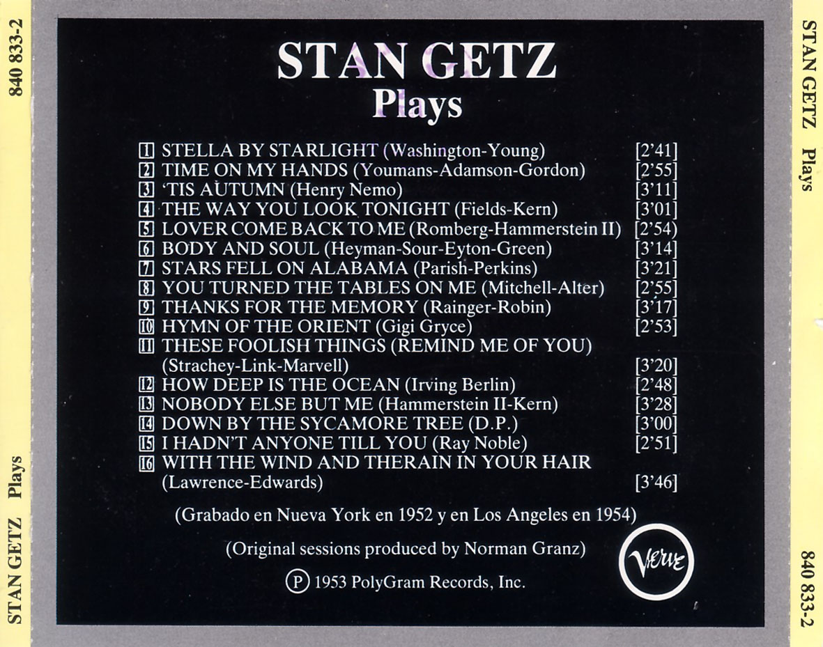 Cartula Trasera de Stan Getz - Plays