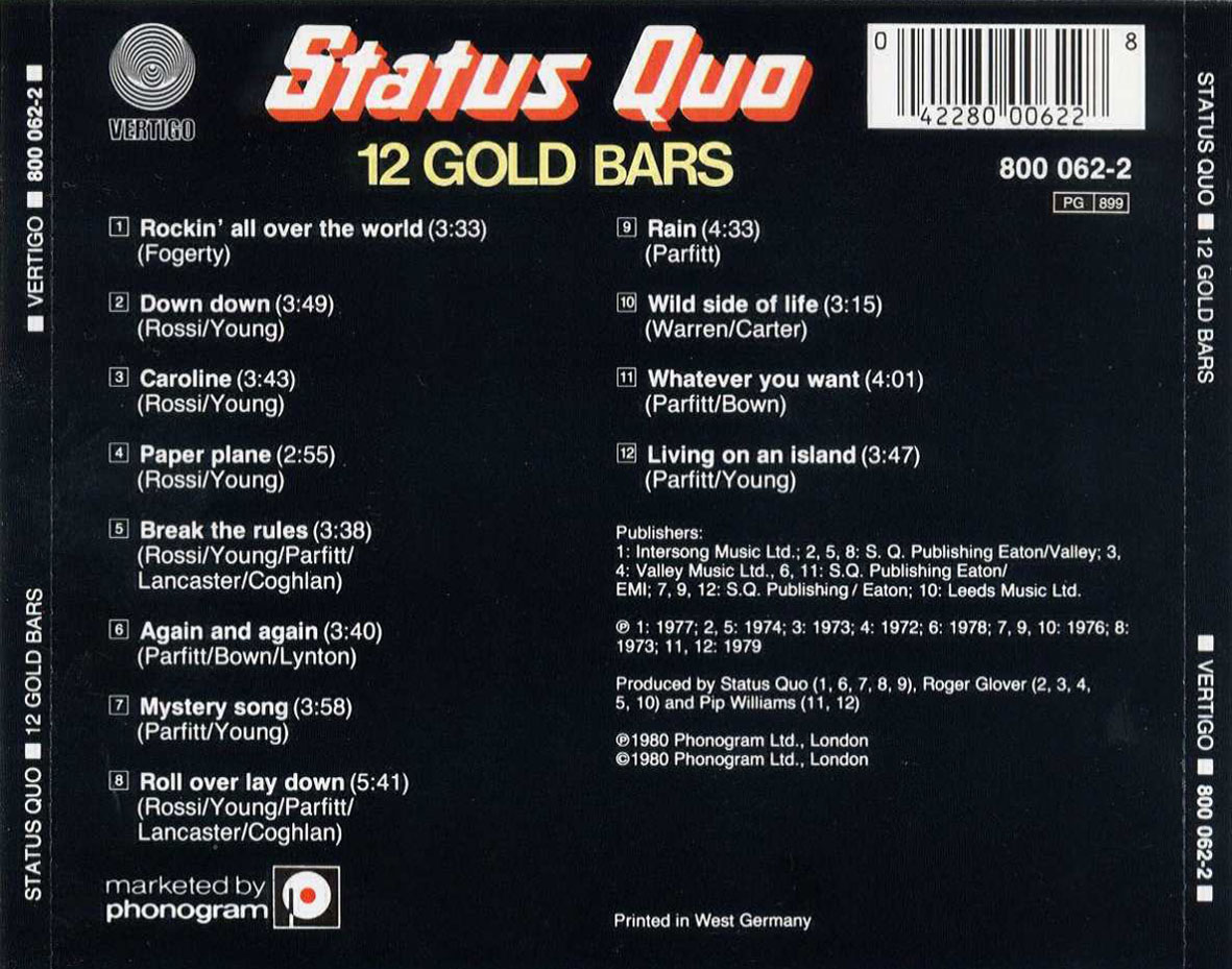 Cartula Trasera de Status Quo - 12 Gold Bars