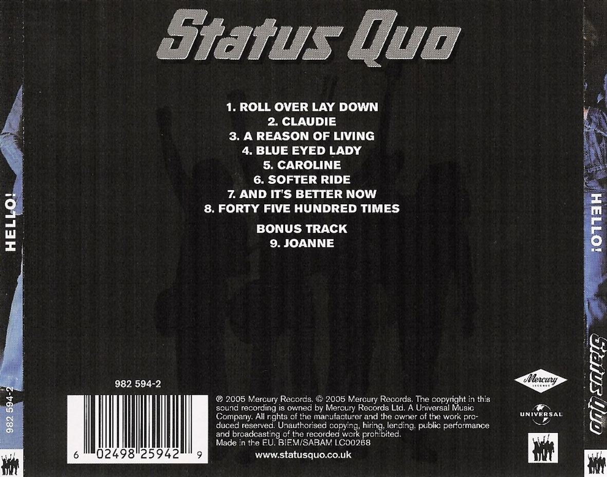 Cartula Trasera de Status Quo - Hello (2005)