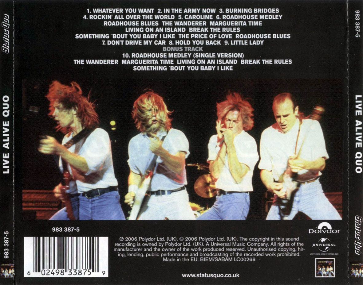 Cartula Trasera de Status Quo - Live Alive Quo (2006)